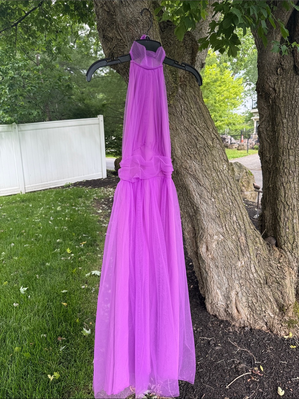 Vibrant Fuchsia Tulle Halter Gown